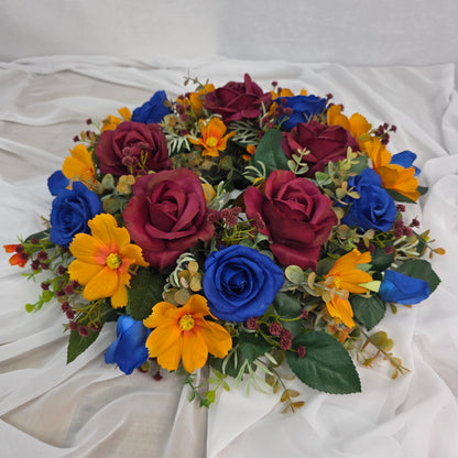 Wreath in Lions Football Colours (Burgundy, Gold and Navy.)