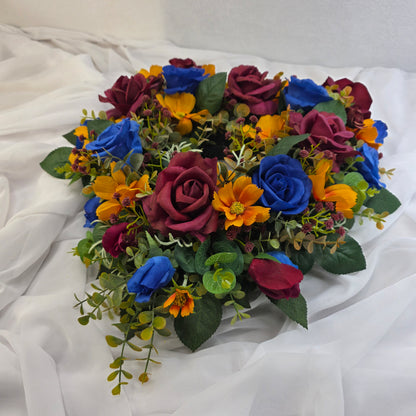 Heart Shape Wreath in Lions Football Colours (Burgundy, Gold and Navy.)