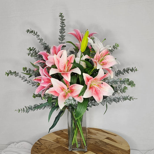 Oriental Lily Arrangement Large - Realistic Artificial Flowers