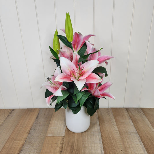 Oriental Lily Arrangement Medium - Realistic Artificial Flowers