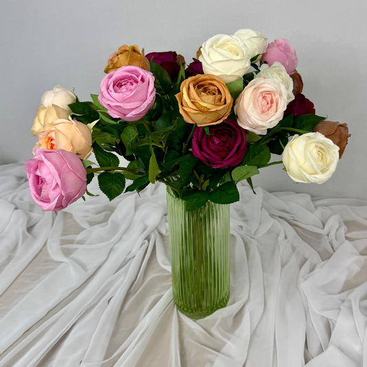 Gorgeous Bouquet of 24 Real Touch Open Bud Roses Gift Wrapped