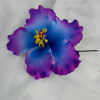 Blue and Purple Hibiscus Real Touch Flowerhead 11.5cm - Realistic Artificial Flowers
