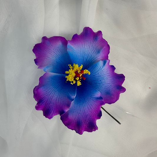 Blue and Purple Hibiscus Real Touch Flowerhead 11.5cm - Realistic Artificial Flowers