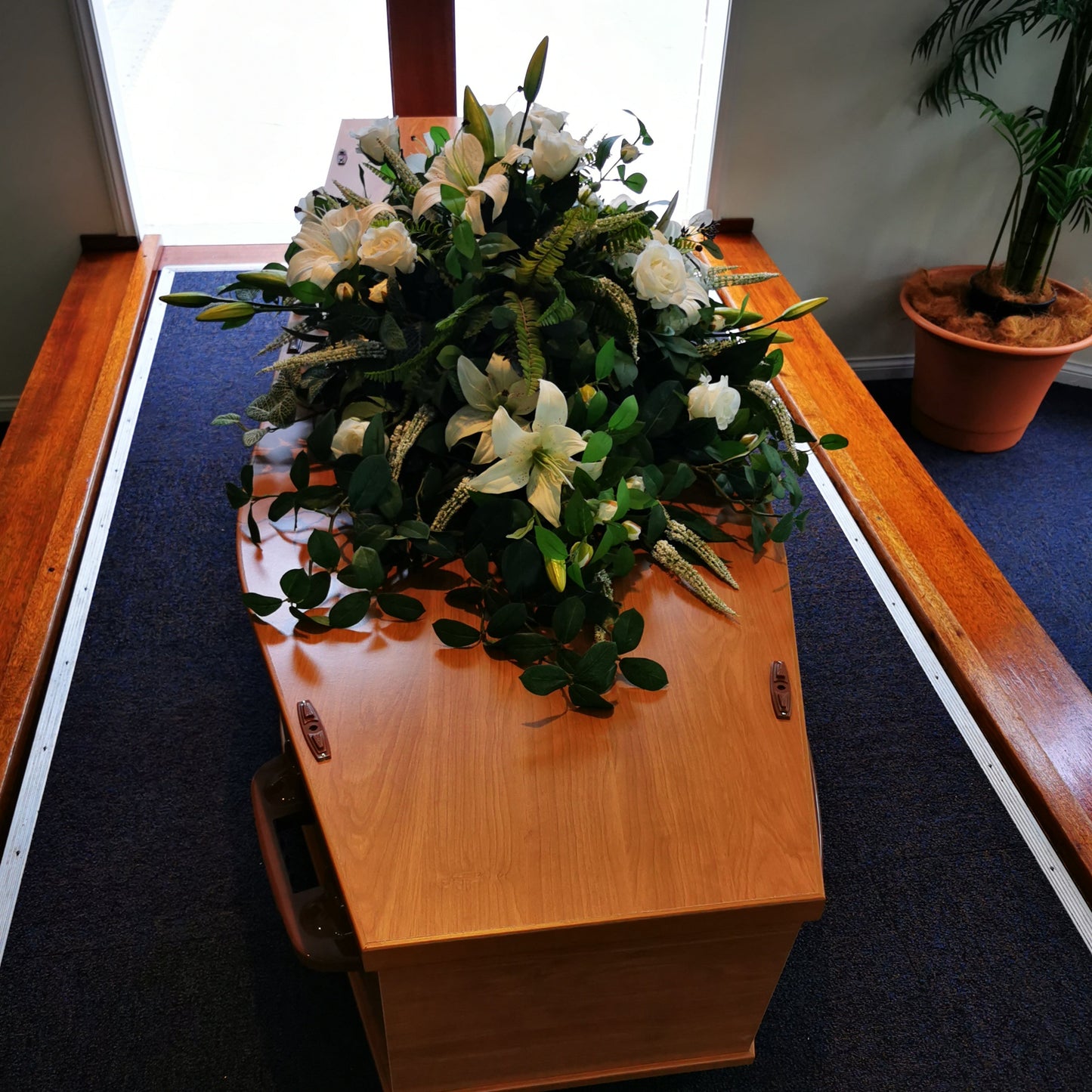 Casket Spray in White Artificial Flowers for Funeral