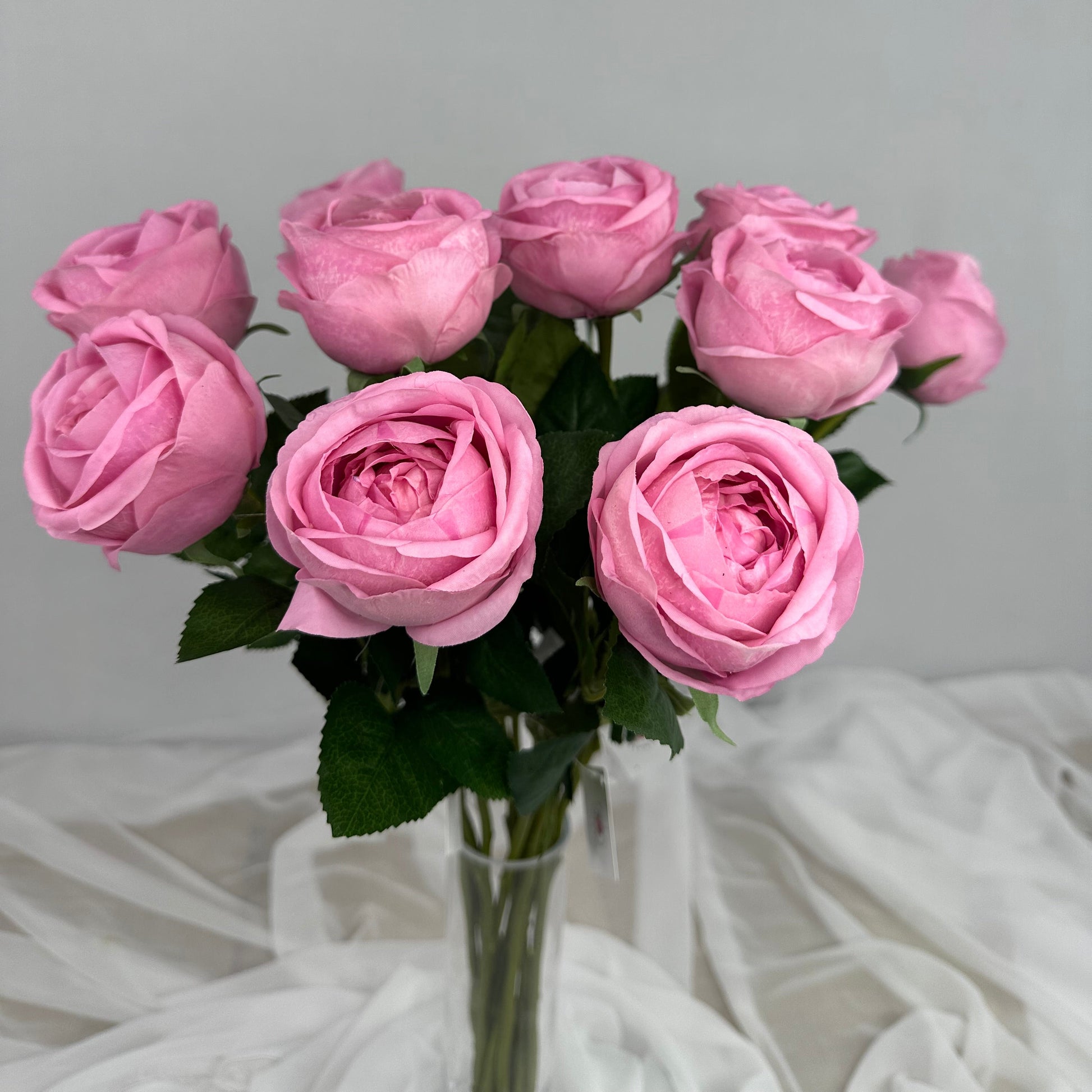 Deep Pink David Austin Real Touch Rose  Open Bud - Realistic Artificial Flowers
