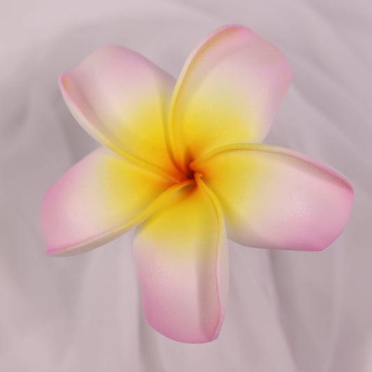 Large Soft Pink and Yellow Frangipani Real Touch 8.5cm Single Stem- Realistic Artificial Flowers