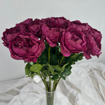 Cranberry Real Touch David Austin Half Bloom Rose - Realistic Artificial Flowers