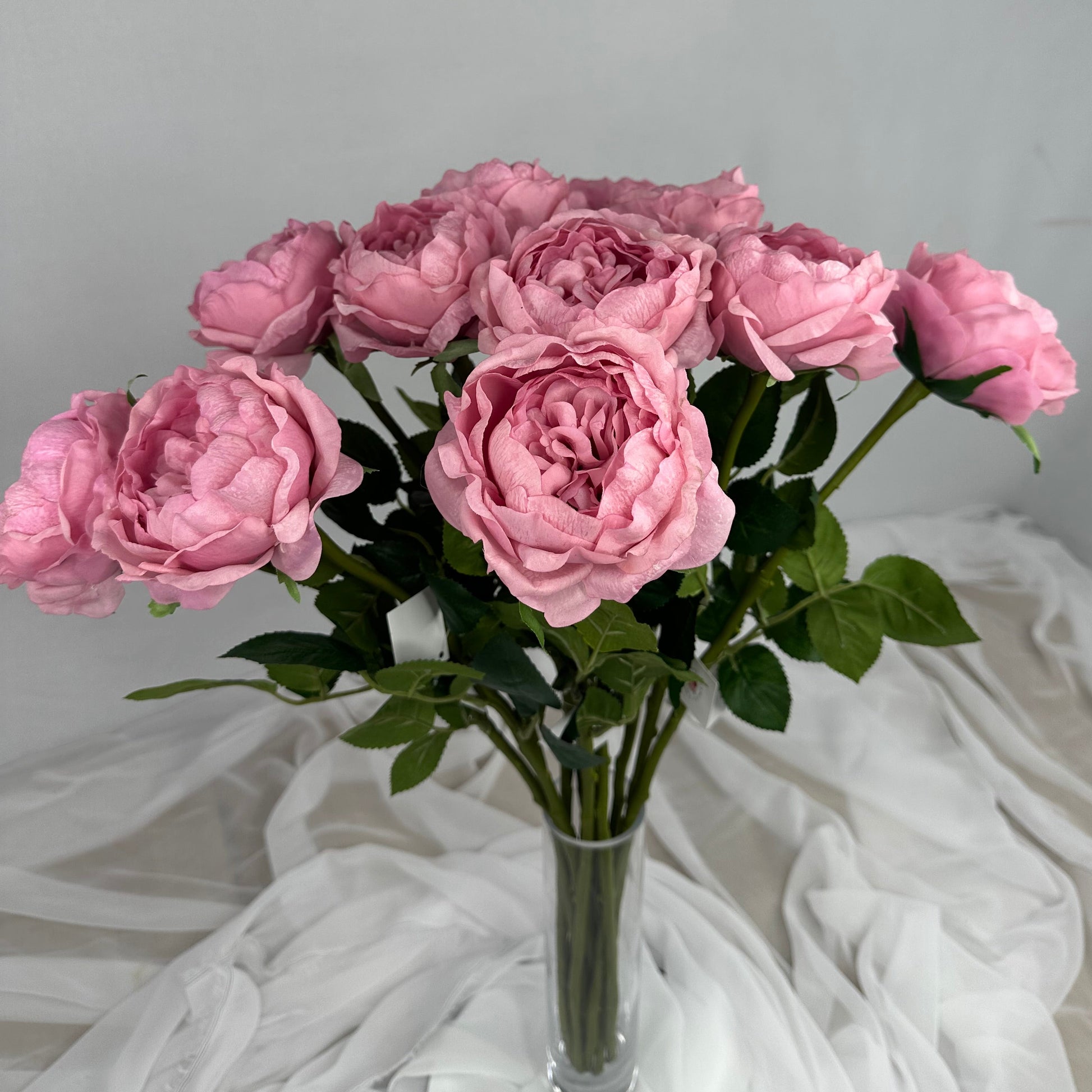 Deep Pink David Austin Half Bloom Real Touch Rose  - Realistic Artificial Flowers