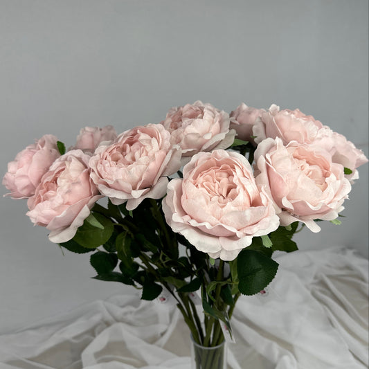 Blush Pink David Austin Half Bloom Rose - Realistic Artificial Flowers