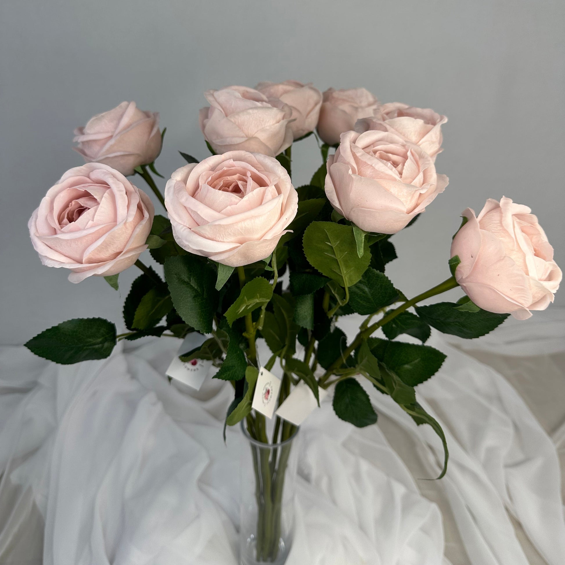 Blush Pink David Austin Real Touch Rose  Open Bud - Realistic Artificial Flowers