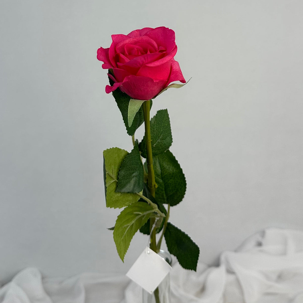 Fuchsia Real Touch Half Bloom Rose  - Realistic Artificial Flowers