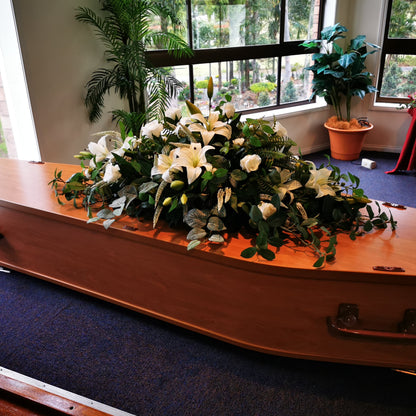 Casket Spray in White Artificial Flowers for Funeral