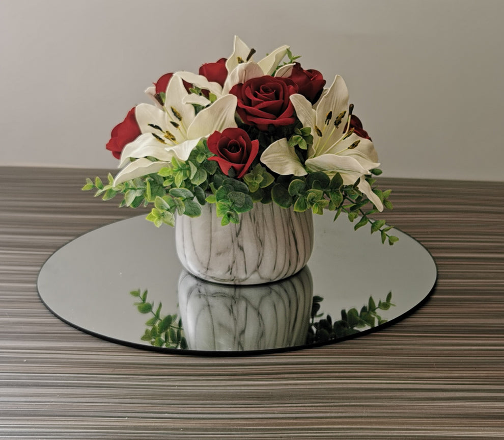 White Asiatic Lily and Red Rose Arrangement – Realistic Artificial Flowers