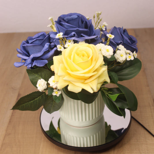 Royal Blue and Yellow Rose Arrangement - Realistic Artificial Flowers