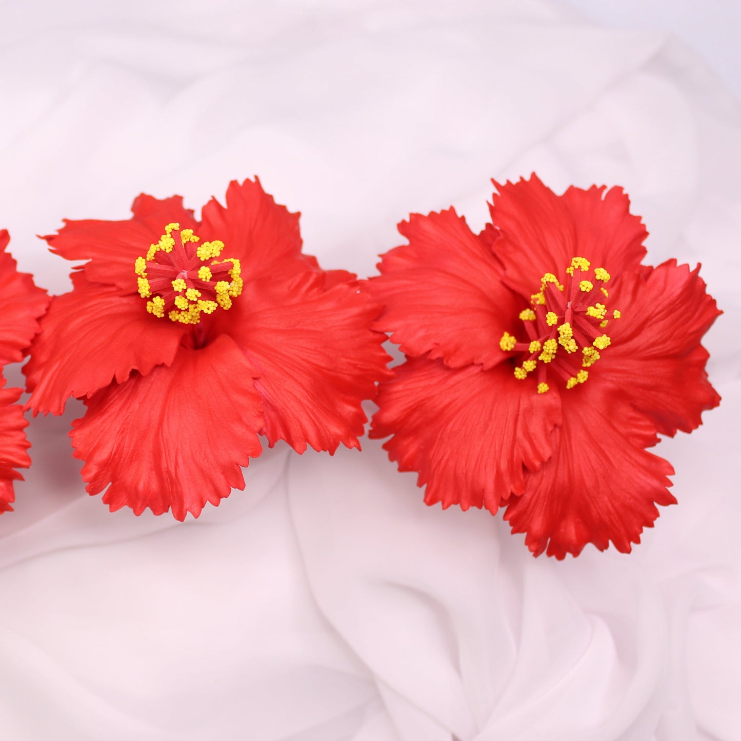 Small Bright Red Hibiscus Real Touch Flowerhead 8cm - Realistic Artificial Flowers