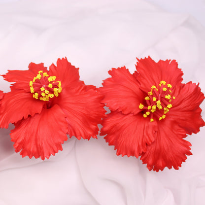 Small Bright Red Hibiscus Real Touch Flowerhead 8cm - Realistic Artificial Flowers