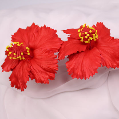 Small Bright Red Hibiscus Real Touch Flowerhead 8cm - Realistic Artificial Flowers