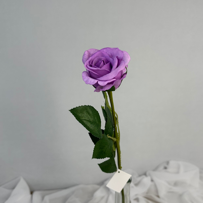 Lavender Real Touch Rose Half Bloom - Realistic Artificial Flowers