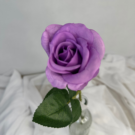 Lavender Real Touch Rose Half Bloom - Realistic Artificial Flowers