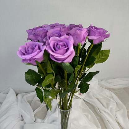 Lavender Real Touch Rose Half Bloom - Realistic Artificial Flowers
