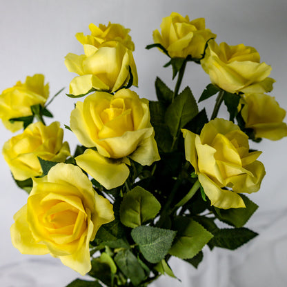 Yellow Real Touch Open Bloom Rose - Realistic Artificial Flowers