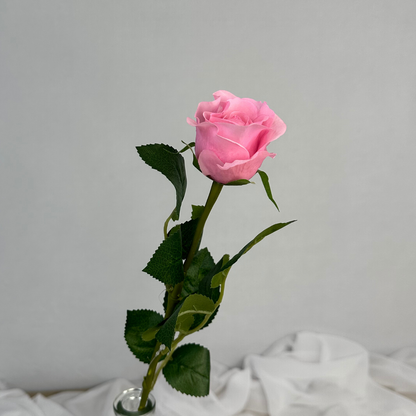 Deep Pink Real Touch Rose Half Bloom - Realistic Artificial Flowers