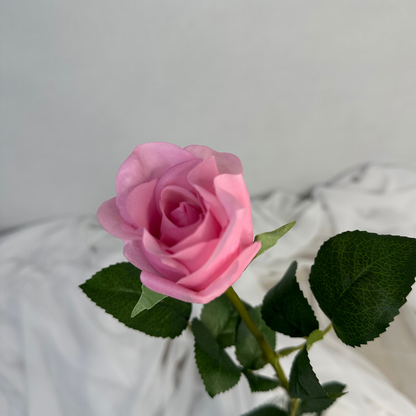 Deep Pink Real Touch Rose Half Bloom - Realistic Artificial Flowers