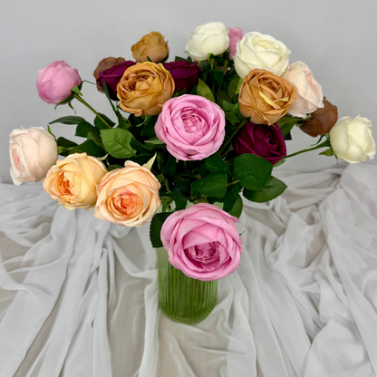Gorgeous Bouquet of 24 Real Touch Open Bud Roses Gift Wrapped