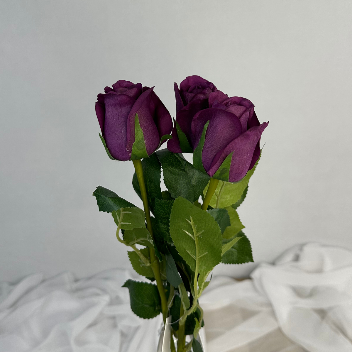 Purple Real Touch Rose Open Bud - Realistic Artificial Flowers