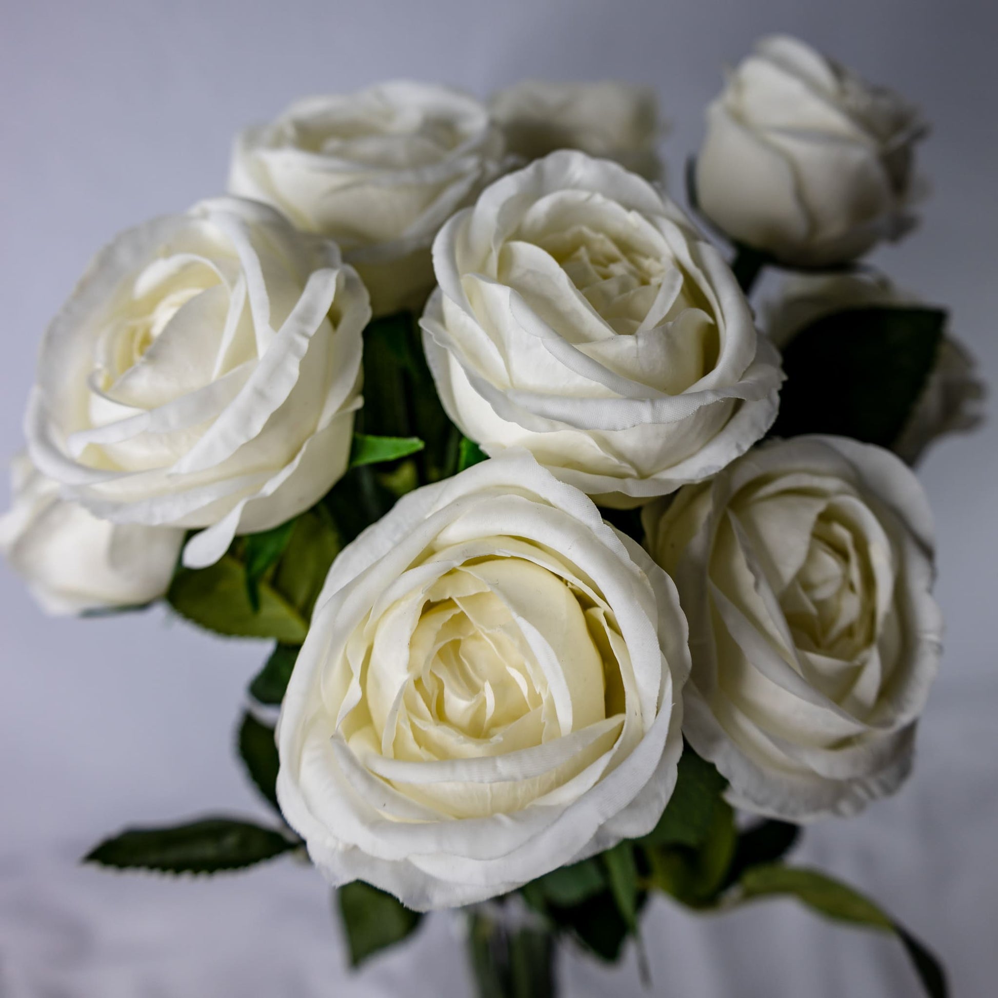 White David Austin Open Bud Real Touch Roses - Realistic Artificial Flowers