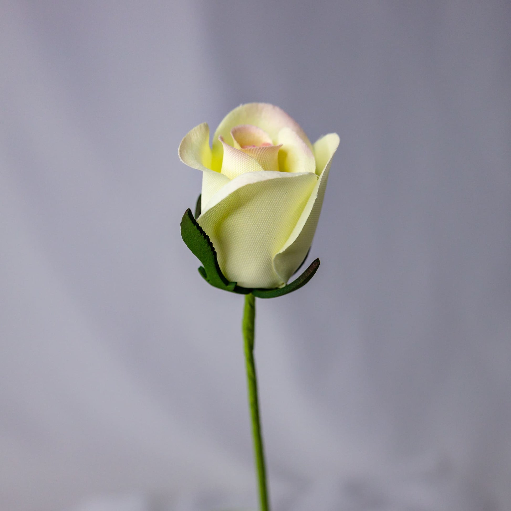 artificial white pink velveteen rose bud