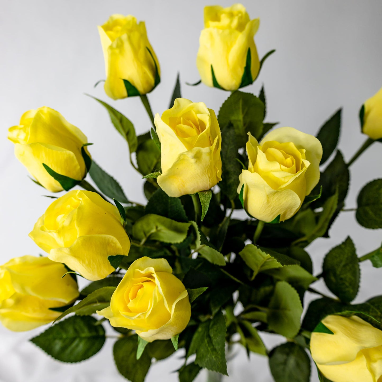 artificial Yellow Real Touch Open Bud Roses top view