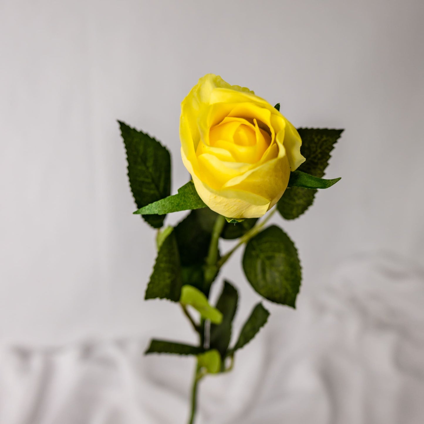 artificial Yellow Real Touch Open Bud Rose top view