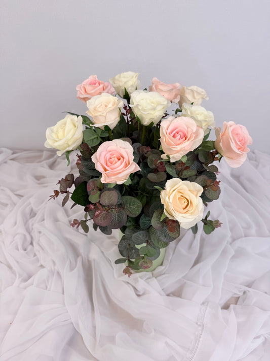 Pink Real Touch Rose Arrangement in Vase