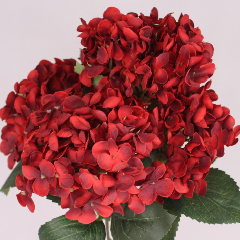 Red Hydrangea Bunch -Soft Silk