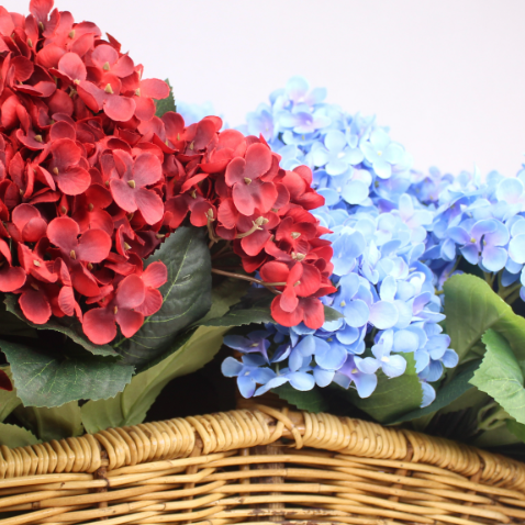 Red Hydrangea Bunch -Soft Silk