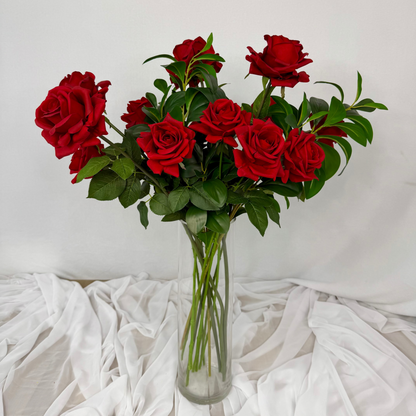 Dozen Red Rose Bouquet - Realistic Artificial Flowers