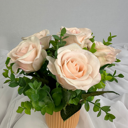 Soft Peach Rose Arrangement – Realistic Artificial Flowers