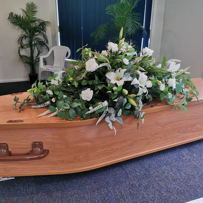 Casket Spray in White Artificial Flowers for Funeral