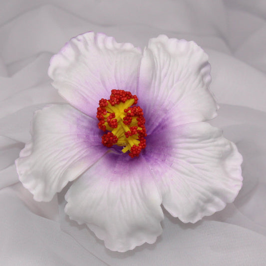 White/ Purple Hibiscus Real Touch Flowerheads (6 Pack)
