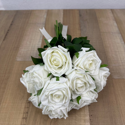 White Large Real Touch Rose Bridal Bouquet