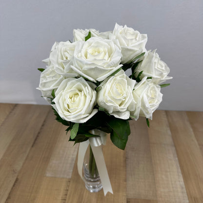 White Large Real Touch Rose Bridal Bouquet
