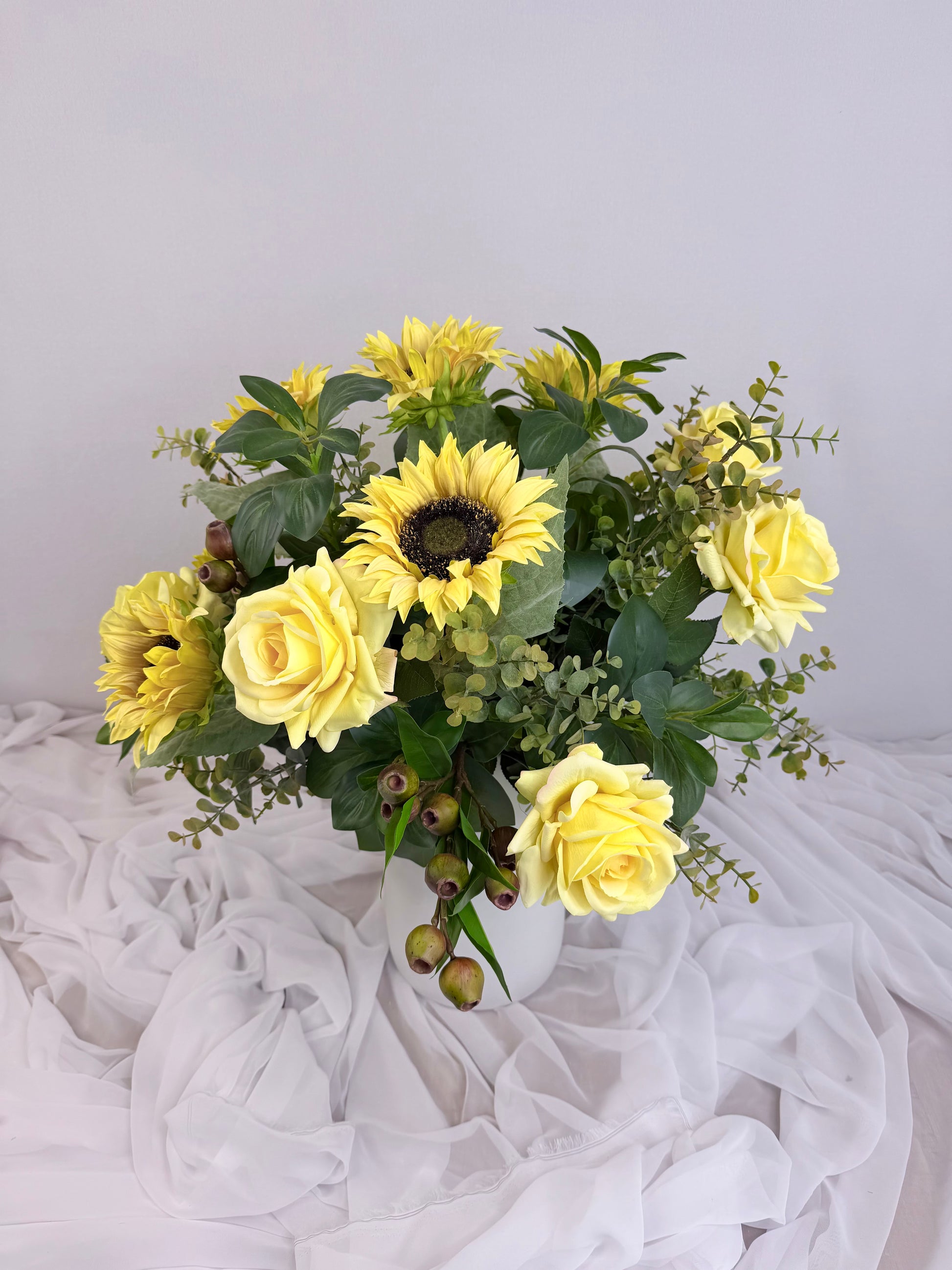 Yellow Rose and Real Touch Sunflower Arrangement