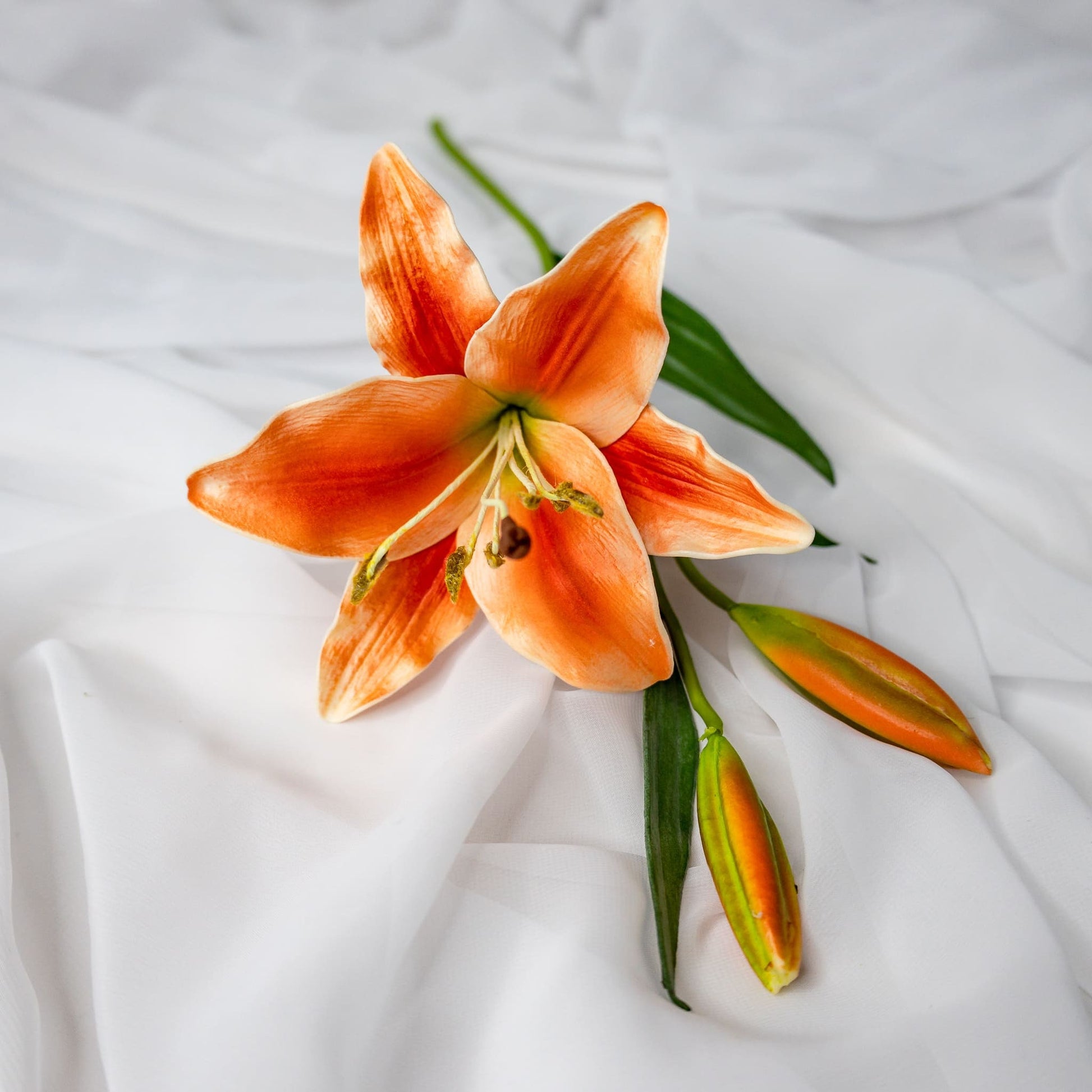 Orange Asiatic Lily Stem - Realistic Artificial Flowers