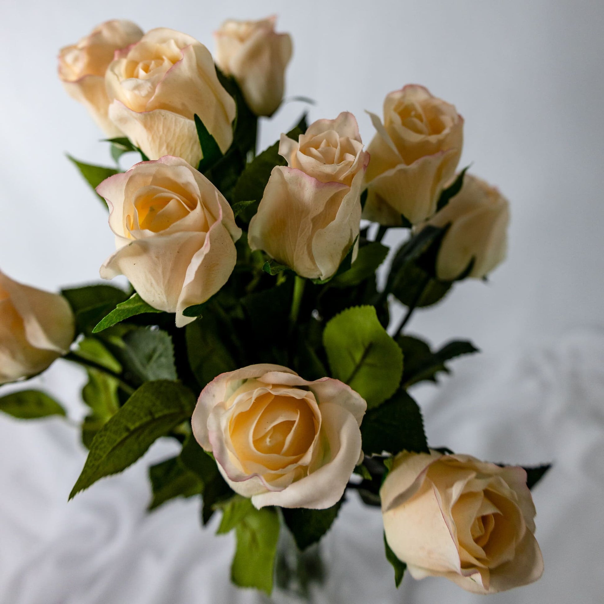 Pale Peach Real Touch Open Bud Roses  - Realistic Artificial Flowers