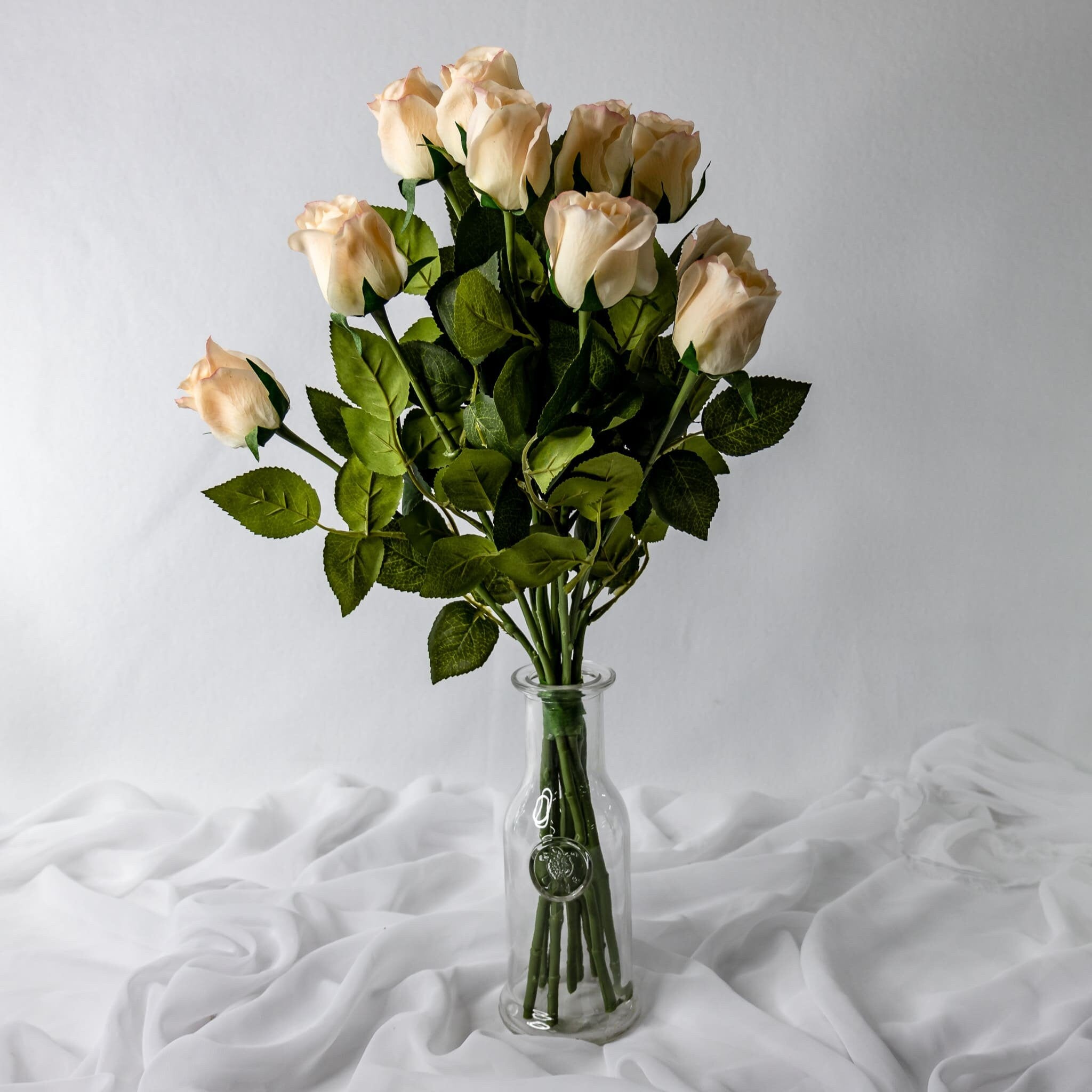 Pale Peach Real Touch Open Bud Roses - Realistic Artificial Flowers