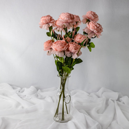 artificial Pink Peonies Mini Bloom in clear glass