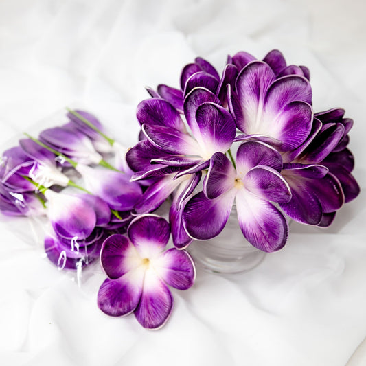 artificial Purple Haze Frangipani Flowerhead in clear vase