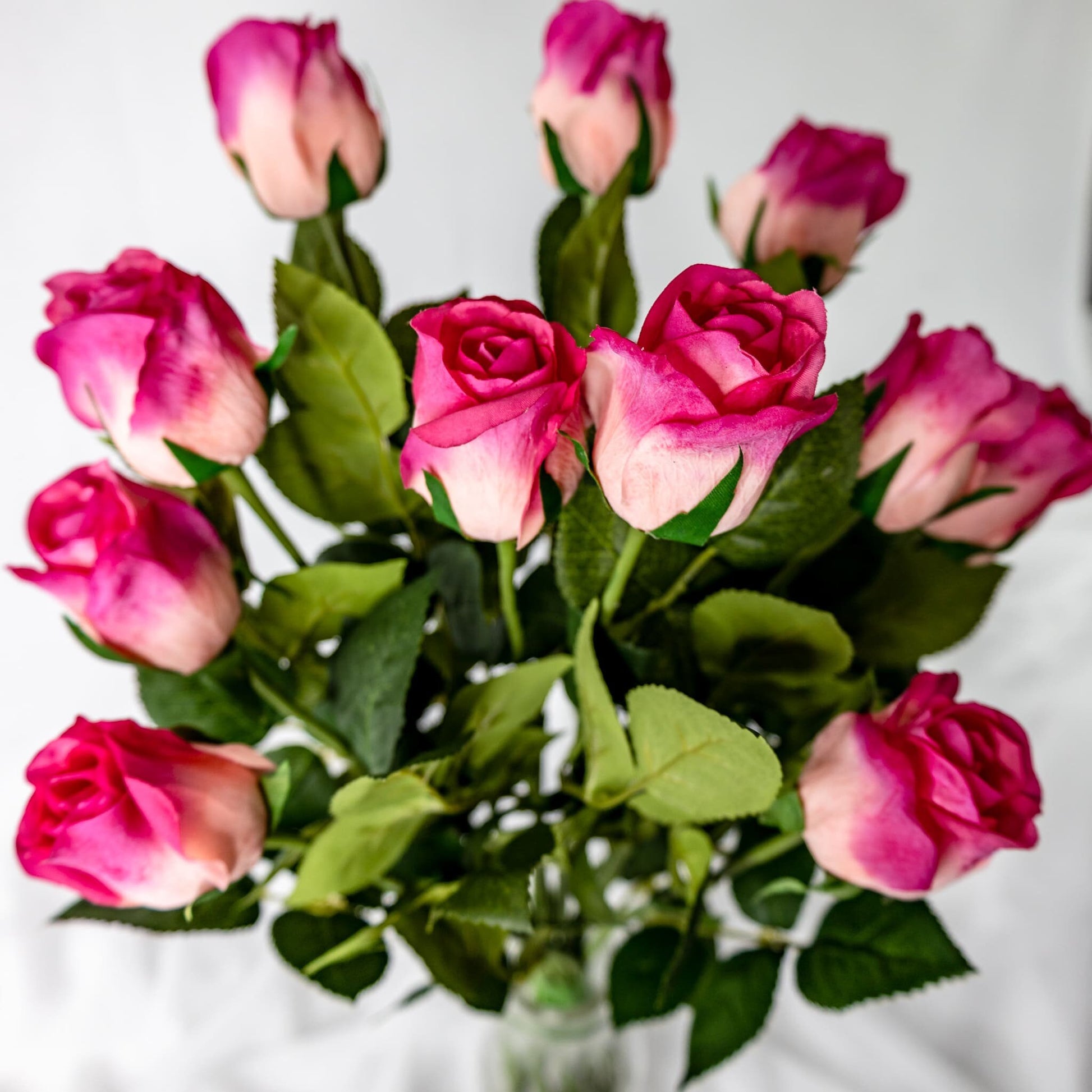 Fuchsia/Light Pink Real Touch Open Bud Rose - Realistic Artificial Flowers