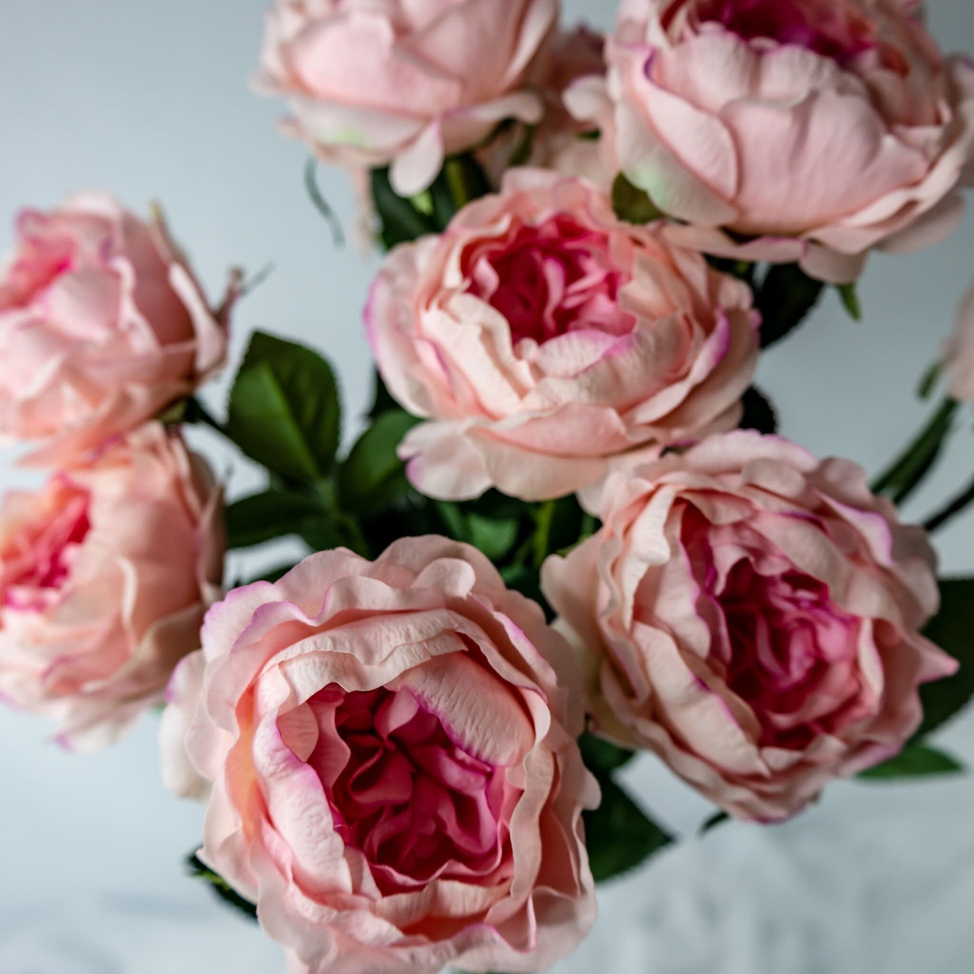 Bright Pink David Austin Real Touch Half Bloom Rose - Realistic Artificial Flowers